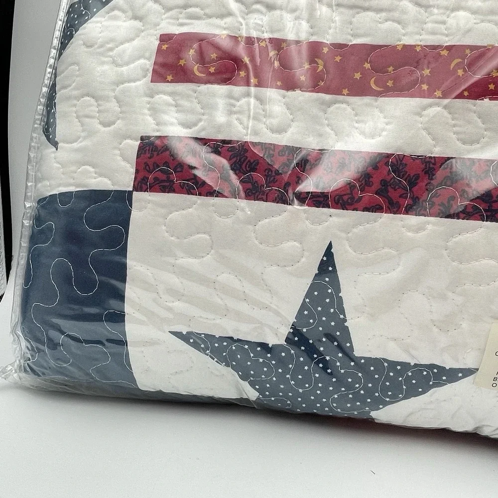 Americana Patch Full Queen Quilt Set 86x86 w/‎ 2 Shams Patriotic USA NIP